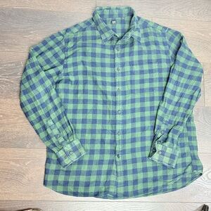 Uniqlo Green and Blue Casual Button Down Shirt